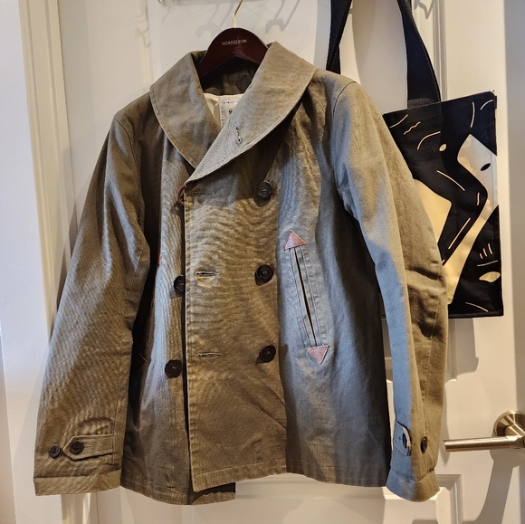 Golden Bear x Unionmade Canvas Military Jacket Shawl Collar Peacoat - Picture 2 of 7